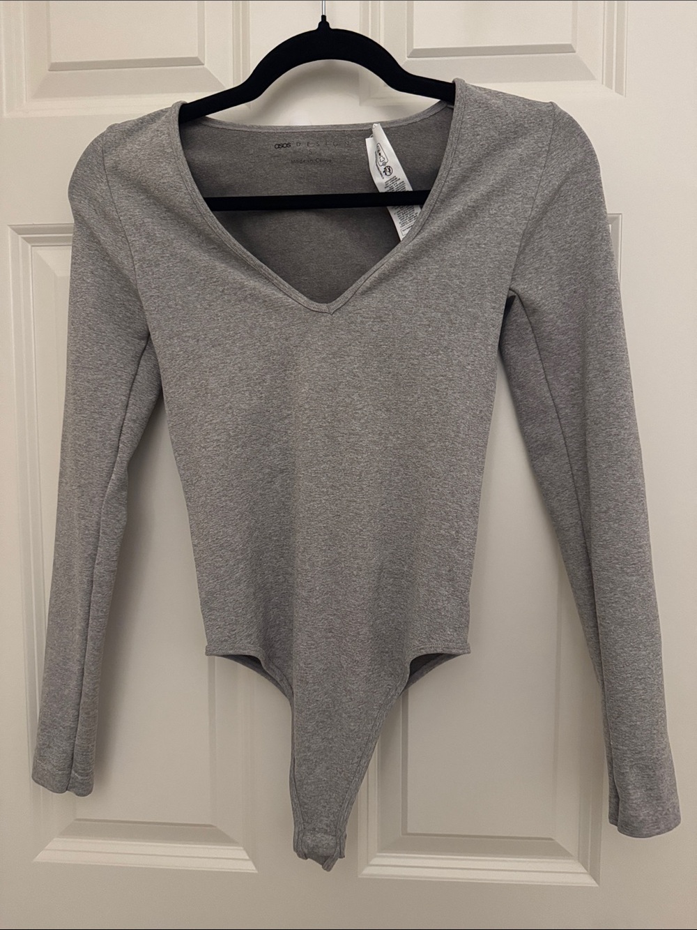 ASOS Gray Long-Sleeve V-Neck Bodysuit - Women Tops